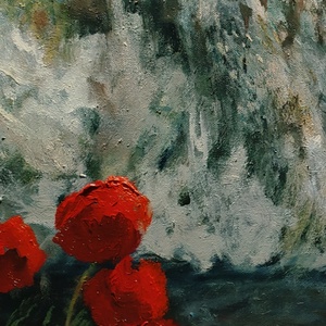 Pictură ulei Macii și marea - arte vizuale și accesorii  - picturi - pictură în ulei - Artynos.ro