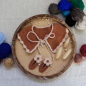 Set crosetat handmade  guler decorativ si agrafe asortate, Imbracaminte si moda, Accesorii par, Clema de par si ac de par, Crosetat, ARTYNOS