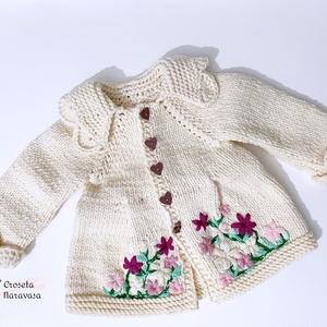Hainuta tricotata culoare crem, Îmbrăcăminte și modă, Haine bebeluși, haine copii, Palton pentru copii, jachetă, Broderie, Împletitură, ARTYNOS