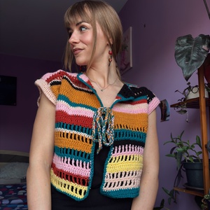 Vesta colorata, Imbracaminte si moda, Haine dama, Vesta femei, Crosetat, Cusatura, ARTYNOS