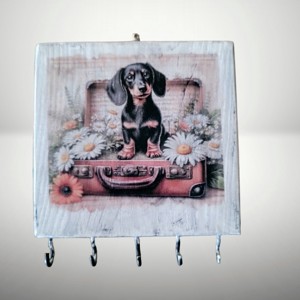 Breloc de perete din lemn in stil vintage cu caine teckel, , , ARTYNOS