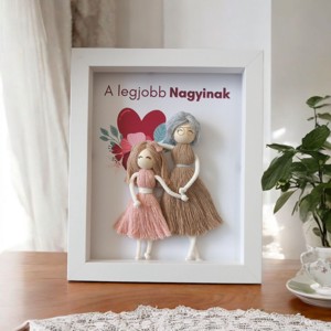 Imagine 3D personalizabilă pentru bunici - decor macramé pentru copii în cadru alb -  - Artynos.ro