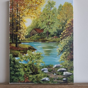 plimbare pe malul lacului, Arte vizuale si accesorii , Picturi, Picturi in tehnica mixta, Pictura, ARTYNOS