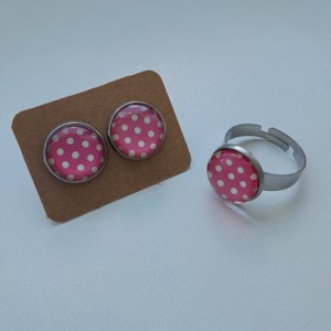 Bijuterii din margele de sticlă cu buline roz - in cutie cadou -  - Artynos.ro