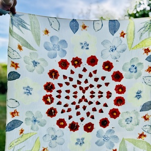 Esarfa din matase imprimata vegetal (hibiscus, coreopsis), Imbracaminte si moda, Esarfe, palarii, fularuri, Esarfe, Cusatura, Vopsirea matasei, ARTYNOS