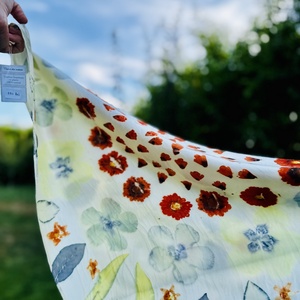 Eșarfă din mătase imprimată vegetal (hibiscus, coreopsis) - îmbrăcăminte și modă - eșarfe, pălării, fularuri - eșarfe - Artynos.ro