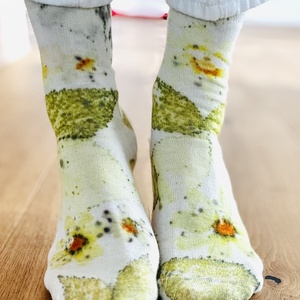 Sosete din lana imprimate vegetal, Imbracaminte si moda, Pantofi, papuci, sosete, Sosete, sosete de genunchi, Aranjament de flori, Vopsirea matasei, ARTYNOS