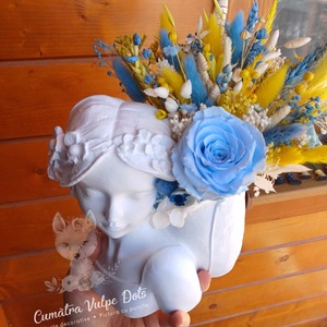 Vaza cu aranjament de flori uscate și criogenate, bleu cu galben, Casă & Stil de viață, Accesorii pentru decorat casa, Suport de flori, Vaze, Aranjament de flori, ARTYNOS