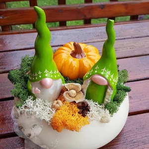 Decoratiune de toamna, decor de Halloween - cuplu de gnomi vernil - Artynos.ro