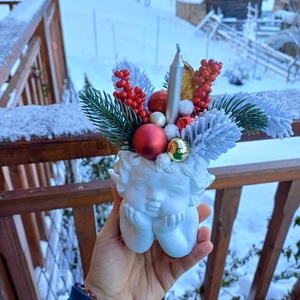 Decoratiune de iarna cu ingeras si lumanare, Craciun, Cadouri de Mos Craciun, Decor cu Mos Craciun, Obiecte pictate, Pictura, ARTYNOS
