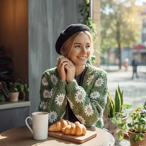 Cardigan crosetat manual, din fire naturale - Artynos.ro