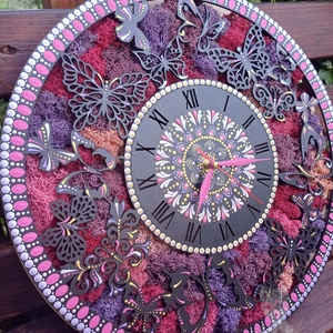 Ceas de perete cu licheni stabilizati și pictură cu techica punctului 40 cm - casă & stil de viață - decorațiuni de casă - decorațiuni de pereți - decorațiuni cu licheni - Artynos.ro