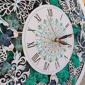 Ceas de perete cu licheni stabilizati și pictură cu techica punctului 40 cm - casă & stil de viață - decorațiuni de casă - decorațiuni de pereți - decorațiuni cu licheni - Artynos.ro