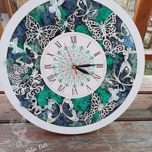 Ceas de perete cu licheni stabilizati si pictura cu techica punctului 40 cm, Casa & Stil de viata, Decoratiuni de casa, Decoratiuni de pereti, Decoratiuni cu licheni, Pictura, ARTYNOS