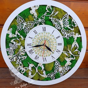 Ceas de perete cu licheni stabilizati si pictura cu techica punctului 40 cm, Casa & Stil de viata, Decoratiuni de casa, Decoratiuni de pereti, Decoratiuni cu licheni, Pictura, ARTYNOS