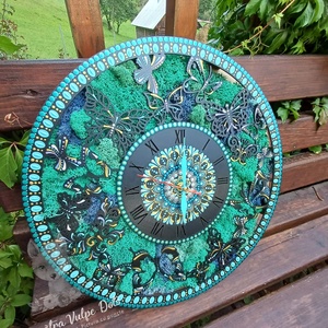 Ceas de perete cu licheni stabilizati și pictură cu techica punctului 40 cm - casă & stil de viață - decorațiuni de casă - decorațiuni de pereți - decorațiuni cu licheni - Artynos.ro