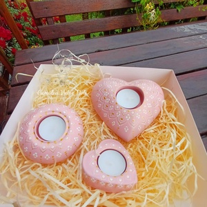 Set suporturi lumânari pictate cu tehnica punctului - roz - casă & stil de viață - lumânări, parfumuri, arome - suport de lumânări - Artynos.ro