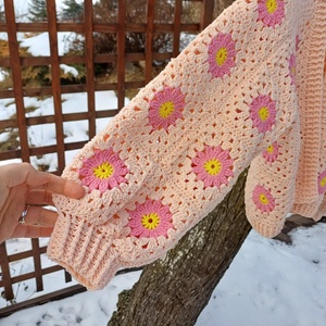 Cardigan croșetat manual, din fire naturale - îmbrăcăminte și modă - haine damă - hanorace, cardigane - Artynos.ro