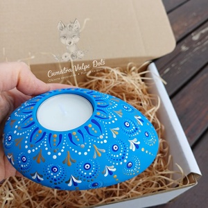 Set suport lumanare pictat manual si saculet cu lavanda - Artynos.ro