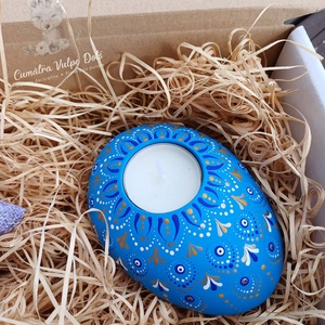 Set suport lumânare pictat manual și săculeț cu lavandă - casă & stil de viață - lumânări, parfumuri, arome - suport de lumânări - Artynos.ro