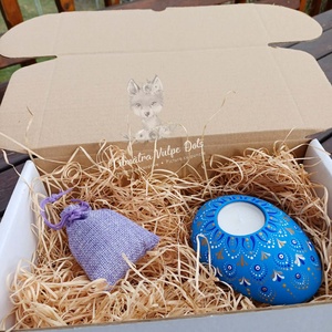 Set suport lumânare pictat manual și săculeț cu lavandă - casă & stil de viață - lumânări, parfumuri, arome - suport de lumânări - Artynos.ro