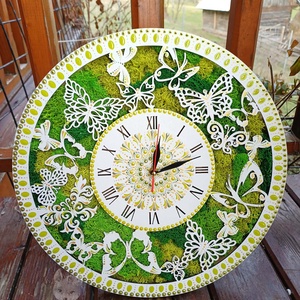 Ceas de perete cu licheni stabilizati si pictura cu techica punctului 40 cm, Casa & Stil de viata, Decoratiuni de casa, Decoratiuni de pereti, Decoratiuni cu licheni, Pictura, ARTYNOS