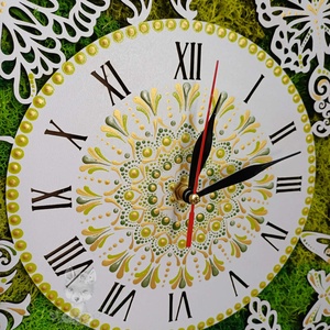 Ceas de perete cu licheni stabilizati și pictură cu techica punctului 40 cm - casă & stil de viață - decorațiuni de casă - decorațiuni de pereți - decorațiuni cu licheni - Artynos.ro