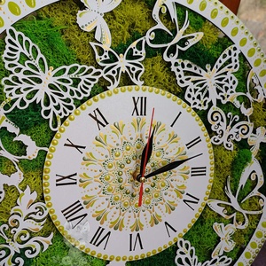 Ceas de perete cu licheni stabilizati și pictură cu techica punctului 40 cm - casă & stil de viață - decorațiuni de casă - decorațiuni de pereți - decorațiuni cu licheni - Artynos.ro