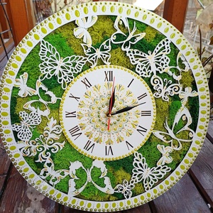 Ceas de perete cu licheni stabilizati și pictură cu techica punctului 40 cm - casă & stil de viață - decorațiuni de casă - decorațiuni de pereți - decorațiuni cu licheni - Artynos.ro