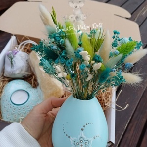 Set decorativ handmade � Turcoaz Pal - Eleganță, armonie și inspirație - casă & stil de viață - decorațiuni de casă - accesorii florale - buchete de flori - Artynos.ro