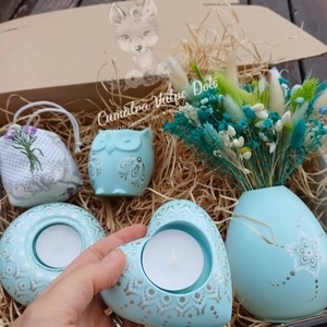 Set decorativ handmade � Turcoaz Pal - Un cadou care încântă privirea și sufletul - casă & stil de viață - decorațiuni de casă - accesorii florale - buchete de flori - Artynos.ro