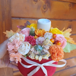 Aranjament de toamnă cu flori artificiale și lumânare - casă & stil de viață - decorațiuni de casă - accesorii florale - buchete de flori - Artynos.ro