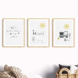 Decorațiuni de perete pentru camera copilului, poster pentru mașini de construcții, macara, mixer de beton, apucător, set de imagini 3 buc -  - Artynos.ro
