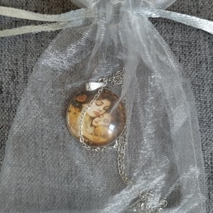 Lentile de sticlă, colier din oțel medical cu motiv Klimt -  - Artynos.ro