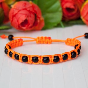 Bratara macramé impletita - Margele portocaliu/negru, , , ARTYNOS