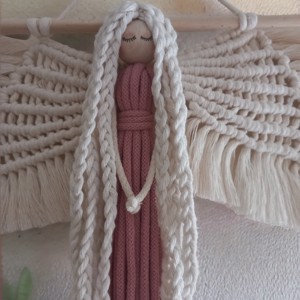 Inger macramé cu aripi, , , Inger macramé cu par si aripi impletite. Decoratiune de perete mare din fir macramé in culorile ecr..., ARTYNOS