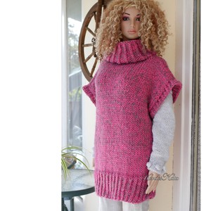 NIKI ALPAKA - vestă cu pulover maxi extra-subțire tricotată manual / roz - îmbrăcăminte și modă - haine damă - hanorace, cardigane - Artynos.ro