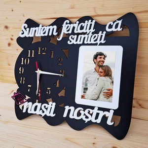 Ceas de perete,1 poza,lemn,Pentru Nasi, Casa & Stil de viata, Decoratiuni de casa, Decoratiuni de pereti, Ceasuri de perete, Prelucrarea lemnului, Gravare, pirogravura, ARTYNOS