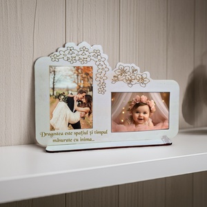 Rama foto de birou,2 poze,gravat cu mesaj,lemn natur, Accessorii si unelte, Lemn, Rama foto, Gravare, pirogravura, ARTYNOS