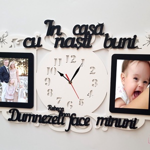Ceas de perete cu 2 poze,Cadou Nasi,lemn, Casa & Stil de viata, Decoratiuni de casa, Decoratiuni de pereti, Ceasuri de perete, Prelucrarea lemnului, ARTYNOS