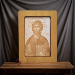 Icoana gravata,Isus Hristos, Accessorii si unelte, Lemn, Rama foto, Gravare, pirogravura, ARTYNOS