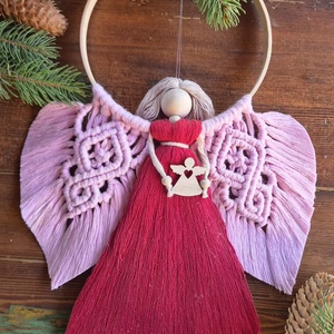 Îngeraș Macrame de Crăciun Handmade � Decorațiune Albă pe Cerc de Bambus cu Fulg de Nea din Lemn, Cadou de Crăciun - crăciun - decorațiuni de crăciun de casă - decorațiuni pentru ușă de crăciun - Artynos.ro