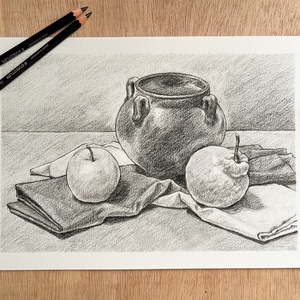 Ulcior cu mar si gutuie, desen in creion, Arte vizuale si accesorii , Grafica, ilustratie, Desen in creion, Fotografie, grafica, desen, ilustratie, ARTYNOS
