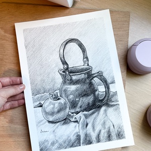 Desen în creion - ulcior cu rodie - arte vizuale și accesorii  - grafică, ilustrație - desen în creion - Artynos.ro