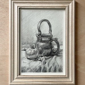 Desen în creion - ulcior cu rodie - arte vizuale și accesorii  - grafică, ilustrație - desen în creion - Artynos.ro
