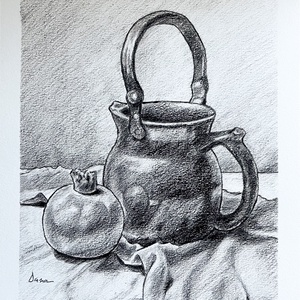 Desen în creion - ulcior cu rodie - arte vizuale și accesorii  - grafică, ilustrație - desen în creion - Artynos.ro