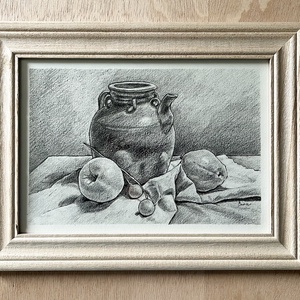 Desen în creion - ulcior cu măr și pară - arte vizuale și accesorii  - grafică, ilustrație - desen în creion - Artynos.ro