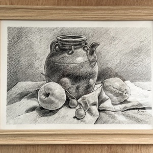 Desen în creion - ulcior cu măr și pară - arte vizuale și accesorii  - grafică, ilustrație - desen în creion - Artynos.ro