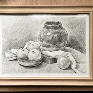 Desen in creion - vaza cu mere, Arte vizuale si accesorii , Grafica, ilustratie, Desen in creion, Fotografie, grafica, desen, ilustratie, ARTYNOS