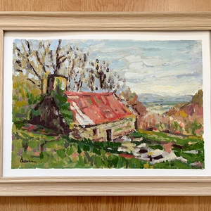 Pictură înrămată, peisaj cu casă - arte vizuale și accesorii  - picturi - pictură acrilică - Artynos.ro